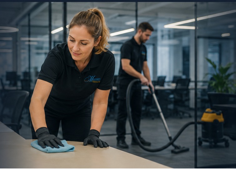 Mundell commercial cleaners working in a modern office